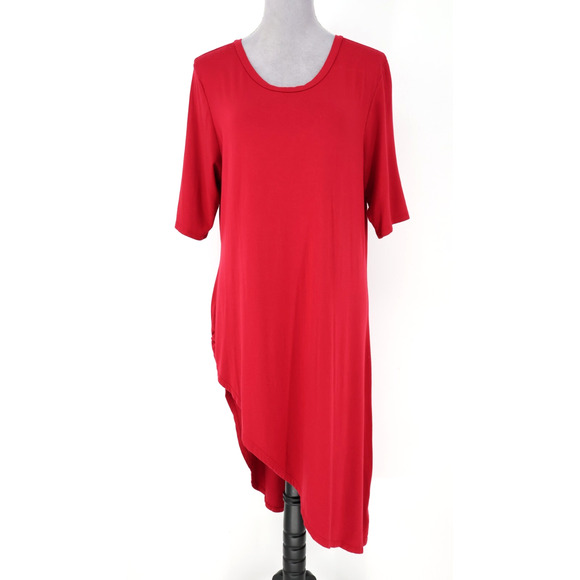Torrid Top 2 Plus 2X Red Super Soft Stretch Knit T-shirt Asymmetric Hem Pullover - Picture 1 of 12